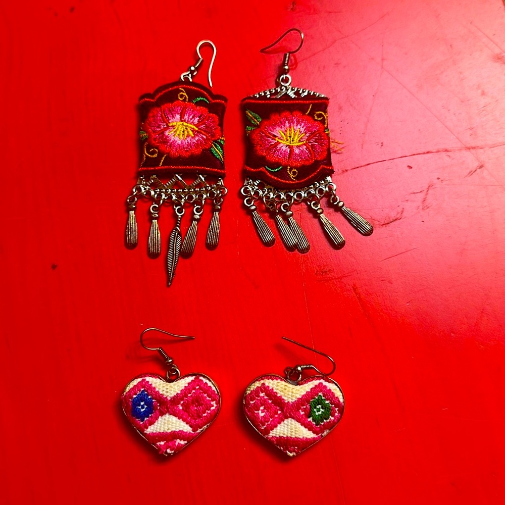 2 Sets Mexican embroidery earrings
